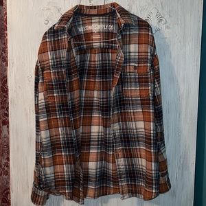 Orange and navy thick flannel shirt - small